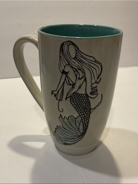 White Ceramic Mermaid Mug with Teal Interior